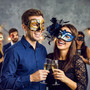 Gold Black Musical Venetian Mask & Blue Black Feather Eye Mask Couple Masquerade Set