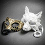 White Wolf Animal Mask & Silver Black Harlequin Venetian Masquerade Couple Mask Set