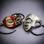 Venetian Red Black Musical Mask & Silver Harlequin Phantom of the Opera Masquerade Couple Mask Set