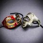 Venetian Red Black Musical Mask & Silver Harlequin Phantom of the Opera Masquerade Couple Mask Set