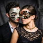 Venetian Red Black Musical Mask & Silver Harlequin Phantom of the Opera Masquerade Couple Mask Set