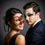 Venetian Red Black Musical Mask & Silver Harlequin Phantom of the Opera Masquerade Couple Mask Set