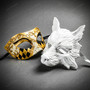 White Wolf Animal Mask & Gold Black Harlequin Venetian Masquerade Couple Mask Set
