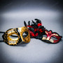 Gold Black Musical Venetian Mask & Red Black Feather Eye Mask Couple Masquerade Set