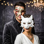 White Wolf Animal Mask & Silver Red Harlequin Phantom of the Opera Masquerade Couple Mask Set