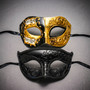Gold Black Venetian Phantom Musical Half Face & Black Glitter Ball Masquerade Couple Mask Set