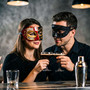 Red Black Venetian Phantom Musical Half Face & Black Glitter Ball Masquerade Couple Mask Set