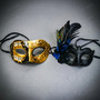 Black Gold Venetian Musical Eye Mask & Blue Black Feather Masquerade Couple Mask Set