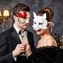 White Wolf Animal Mask & Red White Phantom of the Opera Masquerade Couple Mask Set
