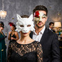 White Wolf Animal Mask & Red White Phantom of the Opera Masquerade Couple Mask Set