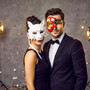 White Wolf Animal Mask & Red Black Phantom of the Opera Masquerade Couple Mask Set