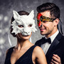White Wolf Animal Mask & Red Black Phantom of the Opera Masquerade Couple Mask Set
