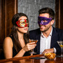 Red Black Venetian Phantom Musical Half Face & Purple Glitter Ball Masquerade Couple Mask Set