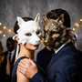 White & Antique Gold Wolf Animal Halloween Masquerade Couple Mask