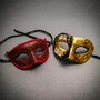 Gold Black Venetian Phantom Musical Half Face & Red Glitter Ball Masquerade Couple Mask Set