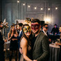 Gold Black Venetian Phantom Musical Half Face & Red Glitter Ball Masquerade Couple Mask Set