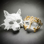 White Wolf Animal Masquerade & White Gold Winged Greek Warrior Masquerade Couple Mask Set