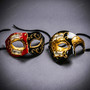 Venetian Music Note Red Black Half Face Mask & Black Gold Phantom of the Opera Mask Couple Masquerade Set