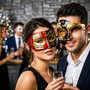 Venetian Music Note Red Black Half Face Mask & Black Gold Phantom of the Opera Mask Couple Masquerade Set