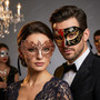 Red Black Musical Venetian Mask & Rose Gold Filigree Eye Masquerade Mask Set