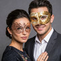 Ivory Gold Musical Venetian Mask & Rose Gold Filigree Eye Masquerade Mask Set