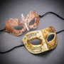 Ivory Gold Musical Venetian Mask & Rose Gold Filigree Eye Masquerade Mask Set