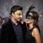 Ivory Gold Venetian Musical Eye Mask & Blue Black Feather Masquerade Couple Mask Set