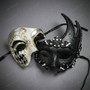 Black Crystal Lunar Venetian Mask & Silver Black Phantom of the Opera Masquerade Couple Mask Set