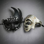 Black Crystal Lunar Venetian Mask & Silver Black Phantom of the Opera Masquerade Couple Mask Set