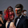 Red Black Venetian Musical Half Face Mask & Lace Feather Masquerade Couple Mask Set