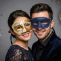 Venetian Musical Ivory Gold &  Blue Glitter Venetian Eye Mask Couple Masquerade Set