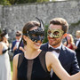 Black Swan Lunar Crystal Mask & Silver Venetian Harlequin Half Face Masquerade Couple Mask Set