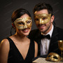 Venetian Musical Ivory & Gold Glitter Venetian Eye Mask Couple Masquerade Set