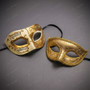 Venetian Musical Ivory & Gold Glitter Venetian Eye Mask Couple Masquerade Set