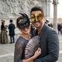 Black Swan Lunar Crystal Mask & Black Gold Venetian Musical Half Face Masquerade Couple Mask Set