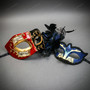 Red Black Musical Venetian Mask & Blue Black Feather Eye Mask Couple Masquerade Set