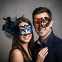 Red Black Musical Venetian Mask & Blue Black Feather Eye Mask Couple Masquerade Set