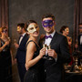 Venetian Musical Ivory Gold & Purple Glitter Venetian Eye Mask Couple Masquerade Set