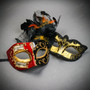 Red Black Musical Venetian Mask & Gold Black Feather Eye Mask Couple Masquerade Set