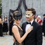 Black Swan Lunar Crystal Mask & White Gold Winged Warrior Masquerade Couple Mask Set