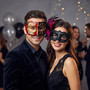 Red Black Musical Venetian Masquerade & Pink Feather Eye Mask Couple Masquerade Set