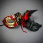 Red Black Feather Masquerade & Venetian Musical Eye Mask Couple Mask Set