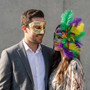 Ivory Gold Venetian Musical Half Mask & Mardi Gras Feather Masquerade Couple Mask Set