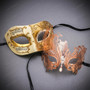 Ivory Gold Venetian Musical Half Mask & Rose Gold Filigree Butterfly Couple Masquerade Masks
