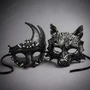 Black Swan Lunar Crystal Mask & Black Wolf Masquerade Couple Mask Set