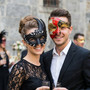 Black Swan Lunar Crystal Mask & Red Gold Venetian Phantom of the Opera Masquerade Couple Mask Set