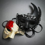 Black Swan Lunar Crystal Venetian Mask &  Red Silver Phantom of the Opera Masquerade Couple Mask Set