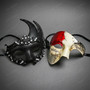 Black Swan Lunar Crystal Venetian Mask &  Red Silver Phantom of the Opera Masquerade Couple Mask Set