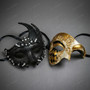 Black Swan Lunar Crystal Venetian Mask & Gold Black Phantom of the Opera Masquerade Couple Mask Set