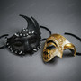 Black Swan Lunar Crystal Venetian Mask & Gold Black Phantom of the Opera Masquerade Couple Mask Set